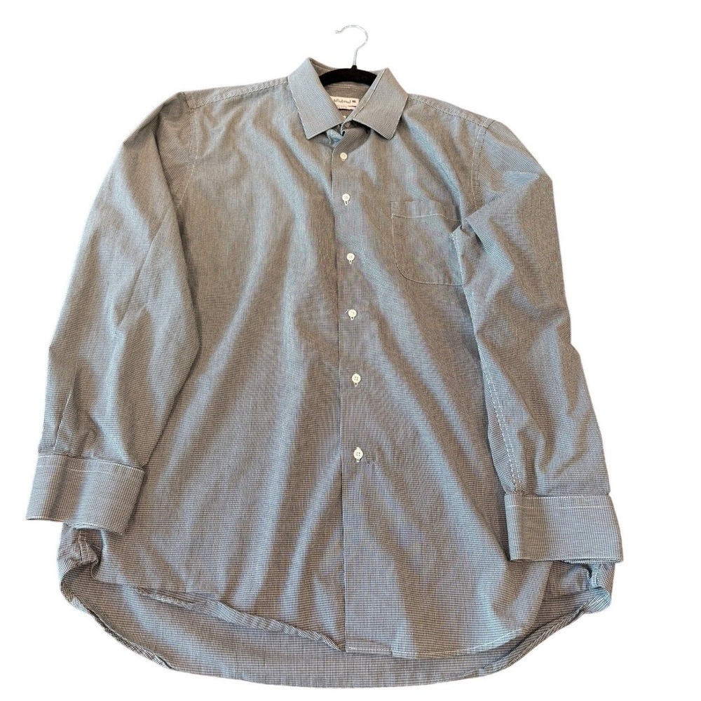 Saddlebred Easy Care Stretch Micro Check Button Down Shirt Black White Men's - L